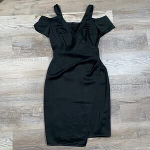 AllSaints Black Cold Shoulder Wrap Dress Cadia Midi Cocktail Date Night